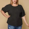 Pleione Round Neck Self-tie Short Sleeve Top Plus Size Women Clothing
