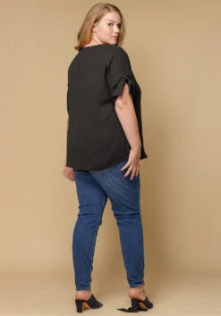 Pleione Round Neck Self-tie Short Sleeve Top Plus Size Women Clothing -Curve Elegance Shop 2000258 001 3