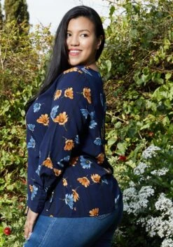 Pleione Wrap Front Long Sleeve Plus Size Women Clothing Blouse -Curve Elegance Shop 2000621 220 3