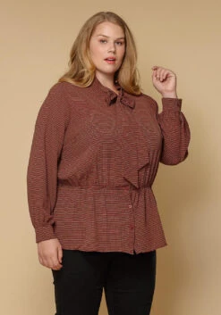 Pleione Plus Size Women Clothing Tie Neck Button Down Peplum Blouse -Curve Elegance Shop 2000622 230 3