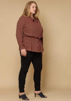 Pleione Plus Size Women Clothing Tie Neck Button Down Peplum Blouse -Curve Elegance Shop 2000622 230 4