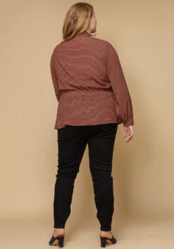 Pleione Plus Size Women Clothing Tie Neck Button Down Peplum Blouse -Curve Elegance Shop 2000622 230 5