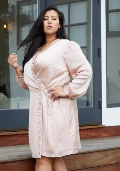 Nurode Plus Size Ruffle Trim Long Sleeve Wrap Dress -Curve Elegance Shop 2003564 186 3