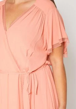 Nurode Plus Size Womens Elegant Peach Wrap Dress -Curve Elegance Shop 2003567 144 4