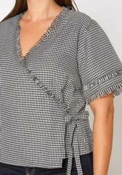 Nurode Plus Size Womens Fringe Trim Gingham Wrap Blouse -Curve Elegance Shop 2003568 001 4