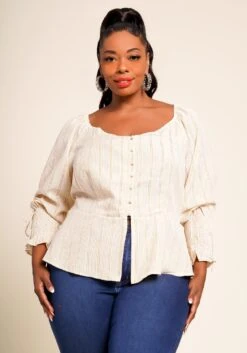 Nurode Plus Size Stripe Off Shoulder Blouse