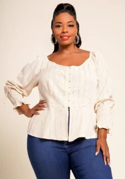 Nurode Plus Size Stripe Off Shoulder Blouse -Curve Elegance Shop 2003571 105 3