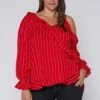 Nurode Plus Size Asymmetrical Shoulder Ruffle Blouse -Curve Elegance Shop 2003575 110 1