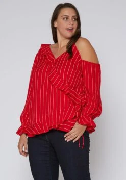 Nurode Plus Size Asymmetrical Shoulder Ruffle Blouse -Curve Elegance Shop 2003575 110 2