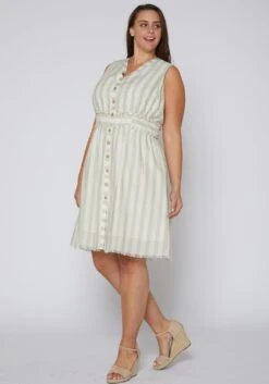 Nurode Plus Size Sleeveless Button Down Stripe Dress -Curve Elegance Shop 2003579 151 3