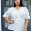 Nurode Plus Size Triangle Print Puff Sleeve V-Neck Blouse -Curve Elegance Shop 2003587 317 1