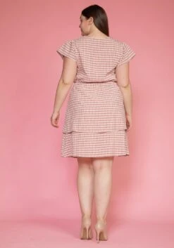 Pleione Plus Size Puff Shoulder Ruffle Checkered Dress -Curve Elegance Shop 2003588 186 3