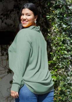 Pleione Plus Size Women's V-Neck Front Placket Long Sleeve Blouse -Curve Elegance Shop 2003627 151 3