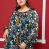 Pleione Plus Size Sheer Printed Blouse With Self-Tie Sleeve -Curve Elegance Shop 2004340 483 1