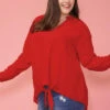 Pleione Plus Size Mandarin Collar Tie Hem Blouse