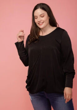 Pleione Plus Size Cross Front Crewneck Blouse Top -Curve Elegance Shop 2004342 001 4