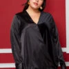 Pleione Plus Size Charmuese Contrast Cross Front Blouse -Curve Elegance Shop 2004344 001 1