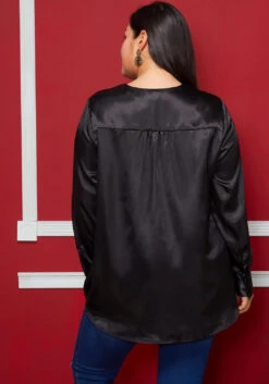 Pleione Plus Size Charmuese Contrast Cross Front Blouse -Curve Elegance Shop 2004344 001 3