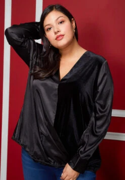 Pleione Plus Size Charmuese Contrast Cross Front Blouse -Curve Elegance Shop 2004344 001 4