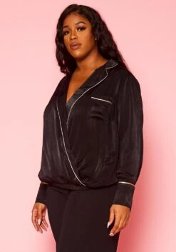 Pleione Plus Size V-neck Surplice Front Blouse -Curve Elegance Shop 2004345 001 8