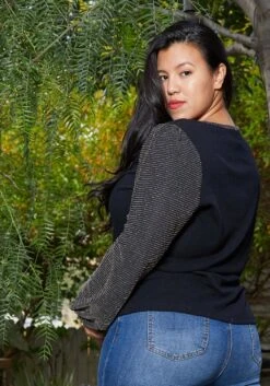 Pleione Plus Size Women's Ribbed Round Neck Holiday Top -Curve Elegance Shop 2004346 286 3