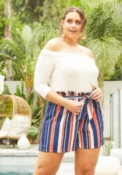 Asoph Plus Size Off Shoulder Stripe Romper -Curve Elegance Shop 2004698 118 0