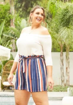 Asoph Plus Size Off Shoulder Stripe Romper -Curve Elegance Shop 2004698 118 2