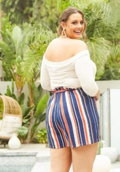Asoph Plus Size Off Shoulder Stripe Romper -Curve Elegance Shop 2004698 118 3