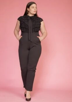 Asoph Plus Size Ruffle Tie Neck Sleeveless Jumpsuit