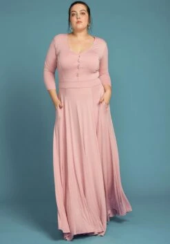 Plus Size Button Front Soft Maxi Dress