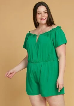 Asoph Plus Size Elastic Waist Off Shoulder Romper