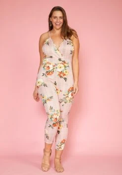Asoph Plus Size Floral Plaid Cropped Cami Jumpsuit