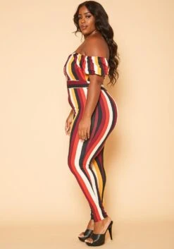 Plus Size Puff Sleeve Multi Stripe Jumpsuit -Curve Elegance Shop 2005502 111 2