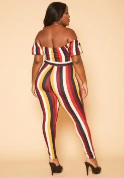 Plus Size Puff Sleeve Multi Stripe Jumpsuit -Curve Elegance Shop 2005502 111 3