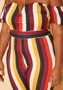 Plus Size Puff Sleeve Multi Stripe Jumpsuit -Curve Elegance Shop 2005502 111 4