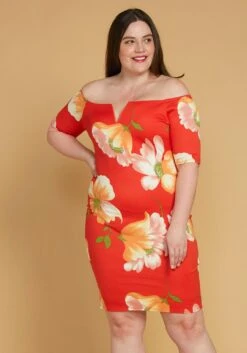 Asoph Plus Size Split Off Shoulder Floral Dress