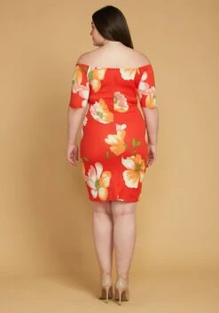 Asoph Plus Size Split Off Shoulder Floral Dress -Curve Elegance Shop 2005535 110 4