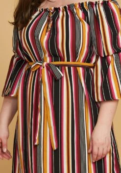 Asoph Plus Size Stripe Off Shoulder Casual Dress -Curve Elegance Shop 2005579 187 4