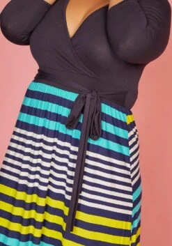 Plus Size Multi Stripe Contrast Wrap Dress -Curve Elegance Shop 2005596 105 4