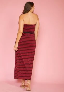 Plus Size Stripe Tube Top Asymmetrical Maxi Dress -Curve Elegance Shop 2005611 111 3