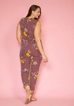 Asoph Plus Size Floral Stripe Sleeveless Cropped Jumpsuit -Curve Elegance Shop 2005621 111 3