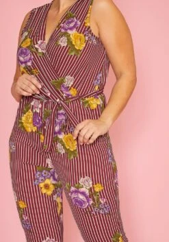 Asoph Plus Size Floral Stripe Sleeveless Cropped Jumpsuit -Curve Elegance Shop 2005621 111 4