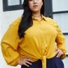 Pleione Plus Size Pleated Tie Hem Button Down Blouse -Curve Elegance Shop 2006712 159 1