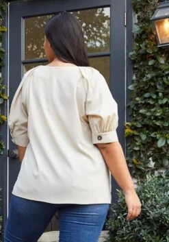 Pleione Plus Size Puff Shoulder Button Down Blouse -Curve Elegance Shop 2006721 154 3