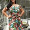 Pleione Plus Size Tropical Off Shoulder Button Down Dress -Curve Elegance Shop 2006724 135 1