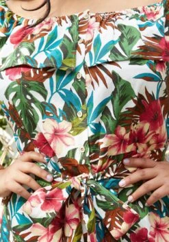 Pleione Plus Size Tropical Off Shoulder Button Down Dress -Curve Elegance Shop 2006724 135 4