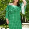 Asoph Plus Size Off Shoulder Grid Print Shift Dress -Curve Elegance Shop 2007458 103 1