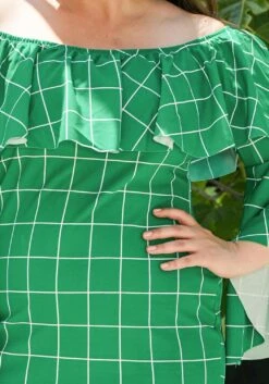 Asoph Plus Size Off Shoulder Grid Print Shift Dress 9 Asoph Plus Size Off Shoulder Grid Print Shift Dress -Curve Elegance Shop 2007458 103 4