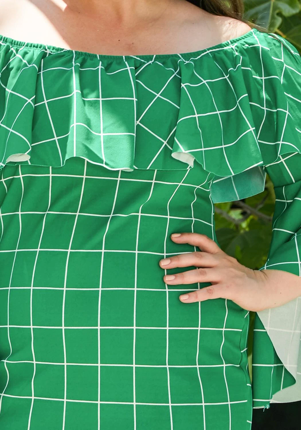 Asoph Plus Size Off Shoulder Grid Print Shift Dress 6 Asoph Plus Size Off Shoulder Grid Print Shift Dress - Image 4