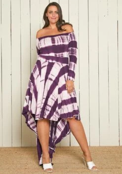 Asoph Plus Size Off Shoulder Hi-Lo Tie Dye Dress